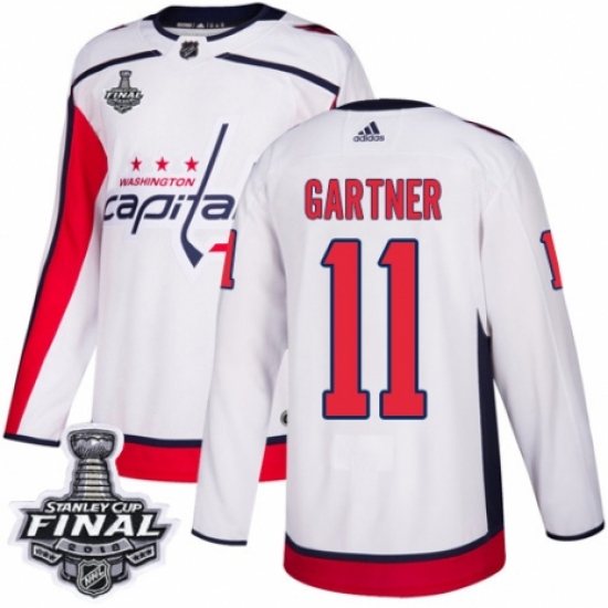 Men's Adidas Washington Capitals 11 Mike Gartner Authentic White Away 2018 Stanley Cup Final NHL Jersey