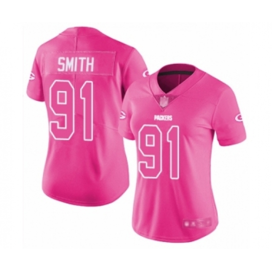 Women's Green Bay Packers 91 Preston Smith Limited Pink Rush Fashion Football Jersey