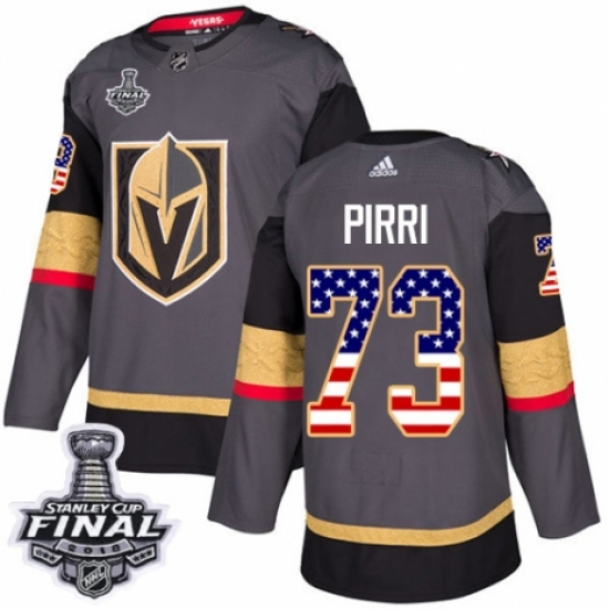 Men's Adidas Vegas Golden Knights 73 Brandon Pirri Authentic Gray USA Flag Fashion 2018 Stanley Cup Final NHL Jersey