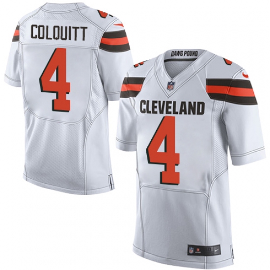 Men's Nike Cleveland Browns 4 Britton Colquitt Elite White NFL Jersey