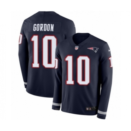 Men's Nike New England Patriots 10 Josh Gordon Limited Navy Blue Therma Long Sleeve NFL Jersey