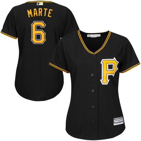 Women's Majestic Pittsburgh Pirates 6 Starling Marte Replica Black Alternate Cool Base MLB Jersey