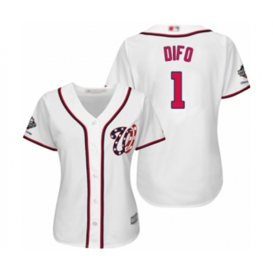 Women's Washington Nationals 1 Wilmer Difo Authentic White Home Cool Base 2019 World Series Champions Baseball Jersey