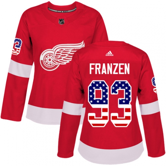 Women's Adidas Detroit Red Wings 93 Johan Franzen Authentic Red USA Flag Fashion NHL Jersey