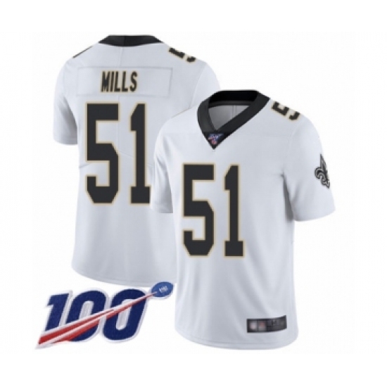 Men's New Orleans Saints 51 Sam Mills White Vapor Untouchable Limited Player 100th Season Football Jersey