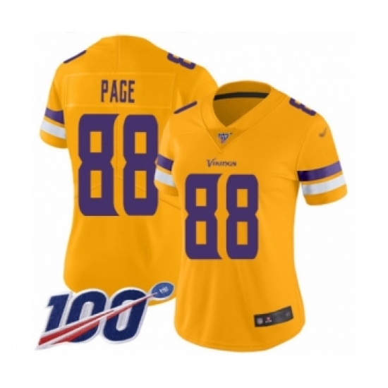 Women's Minnesota Vikings 88 Alan Page Limited Gold Inverted Legend 100th Season Football Jersey