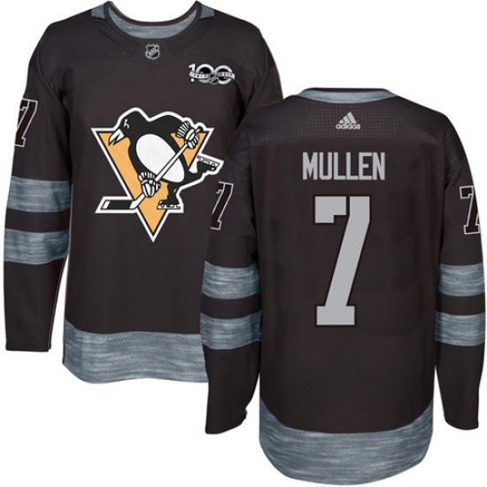 Men's Adidas Pittsburgh Penguins 7 Joe Mullen Authentic Black 1917-2017 100th Anniversary NHL Jersey