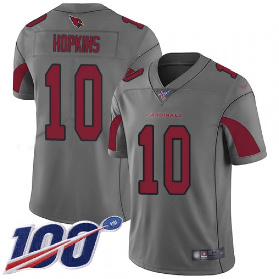 Men's Nike Arizona Cardinals 10 DeAndre Hopkins Silver Stitched NFL Limited Inverted Legend 100th Season Jersey