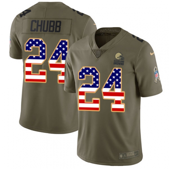 Men's Nike Cleveland Browns 24 Nick Chubb Limited Olive USA Flag 2017 Salute to Service NFL Jersey