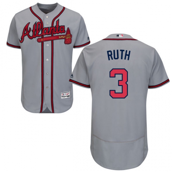 Men's Majestic Atlanta Braves 3 Babe Ruth Grey Road Flex Base Authentic Collection MLB Jersey