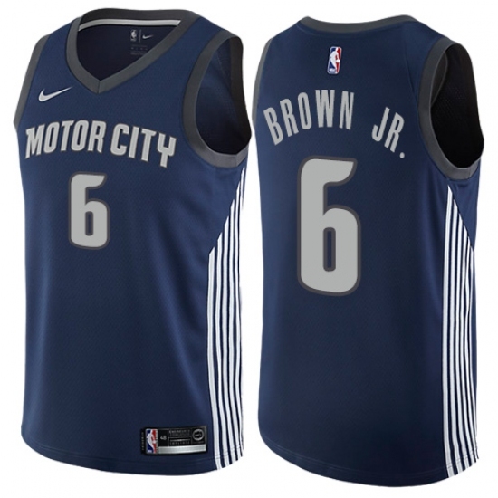 Men's Nike Detroit Pistons 6 Bruce Brown Jr. Swingman Navy Blue NBA Jersey - City Edition