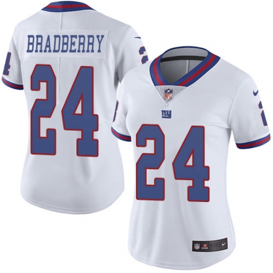 Women's New York Giants 24 James Bradberry White Stitched Limited Rush Jersey