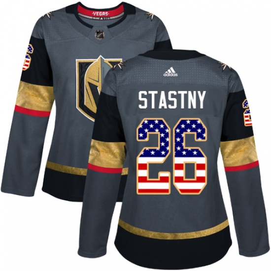 Women's Adidas Vegas Golden Knights 26 Paul Stastny Authentic Gray USA Flag Fashion NHL Jersey