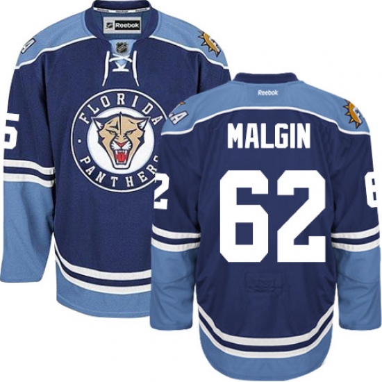 Men's Reebok Florida Panthers 62 Denis Malgin Premier Navy Blue Third NHL Jersey