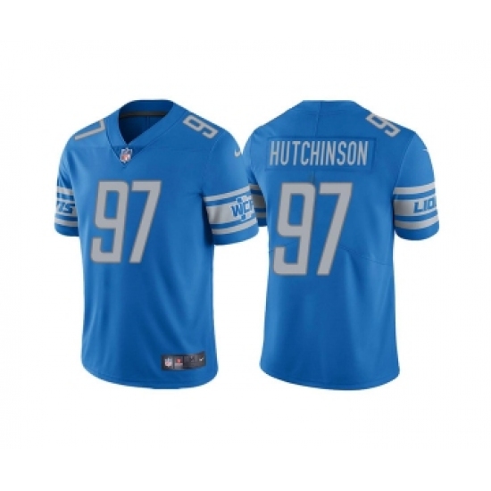 Men's Detroit Lions 97 Aidan Hutchinson Blue Vapor Untouchable Limited Stitched Jersey