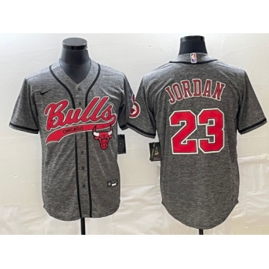 Men's Chicago Bulls 23 Michael Jordan Grey Gridiron Cool Base Stitched Baseball Jersey