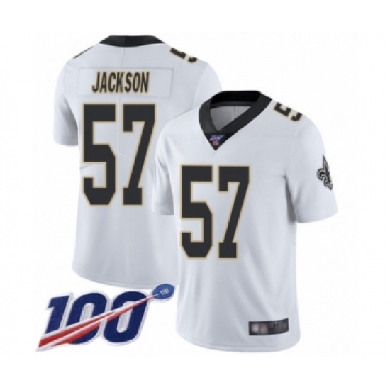 Men's New Orleans Saints 57 Rickey Jackson White Vapor Untouchable Limited Player 100th Season Football Jersey