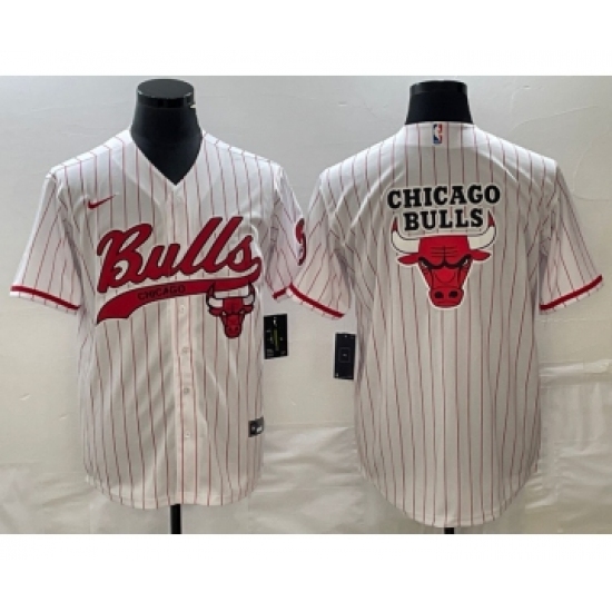 Men's Chicago Bulls Blank White Pinstripe Cool Base Stitched Baseball Jersey