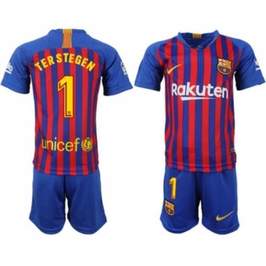 Barcelona 1 Ter Stegen Home Kid Soccer Club Jersey