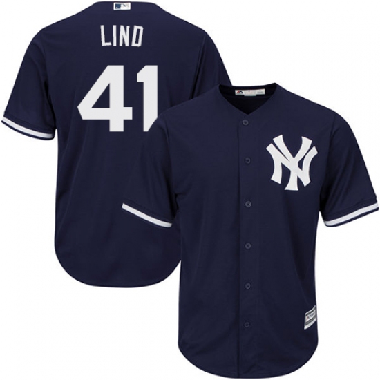 Youth Majestic New York Yankees 41 Adam Lind Replica Navy Blue Alternate MLB Jersey