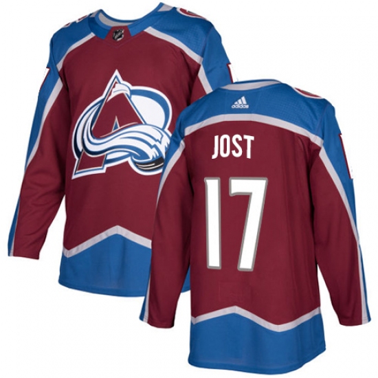 Men's Adidas Colorado Avalanche 17 Tyson Jost Authentic Burgundy Red Home NHL Jersey