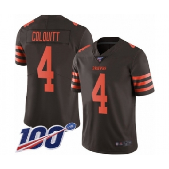 Men's Cleveland Browns 4 Britton Colquitt Limited Brown Rush Vapor Untouchable 100th Season Football Jersey