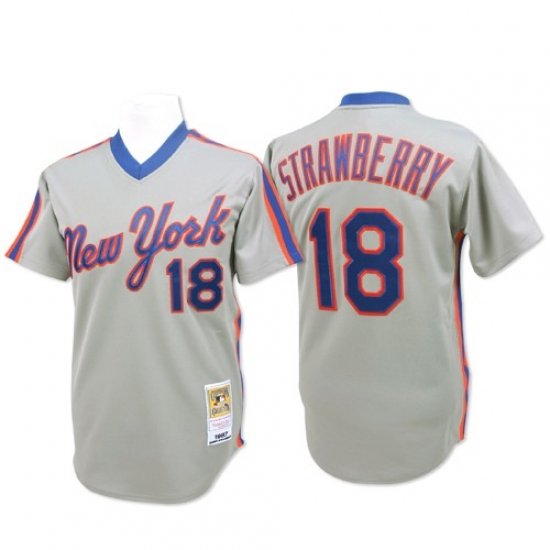 Men's Mitchell and Ness New York Mets 18 Darryl Strawberry Authentic Grey Throwback MLB Jersey