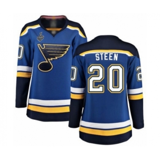 Women's St. Louis Blues 20 Alexander Steen Fanatics Branded Royal Blue Home Breakaway 2019 Stanley Cup Final Bound Hockey Jersey