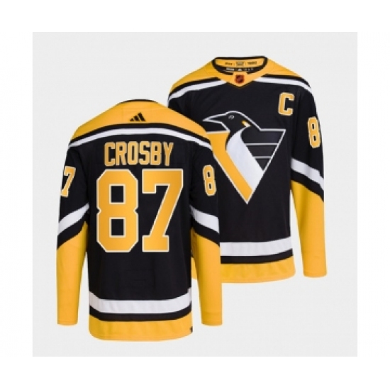 Men's Pittsburgh Penguins 87 Sidney Crosby Black 2022-23 Reverse Retro Stitched Jersey