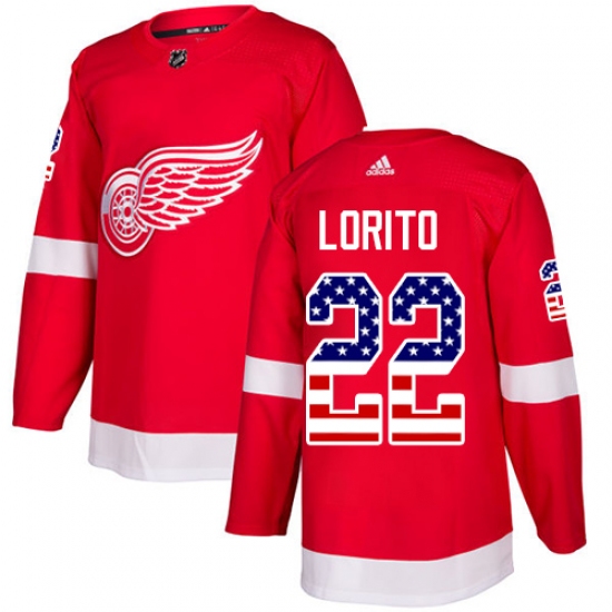 Men's Adidas Detroit Red Wings 22 Matthew Lorito Authentic Red USA Flag Fashion NHL Jersey