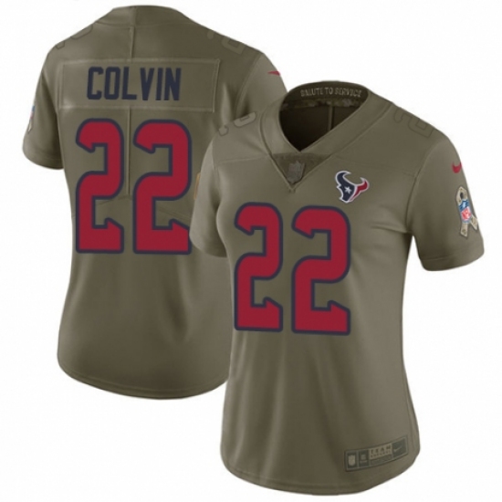 Women's Nike Houston Texans 22 Aaron Colvin Limited Olive 2017 Salute to Service NFL Jersey