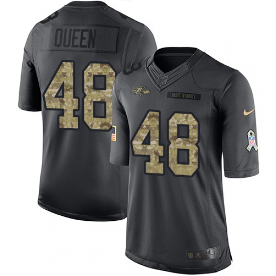 Youth Baltimore Ravens 48 Patrick Queen Black Stitched NFL Limited 2016 Salute to Service Jersey