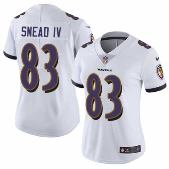 Women's Nike Baltimore Ravens 83 Willie Snead IV White Vapor Untouchable Limited Player NFL Jersey