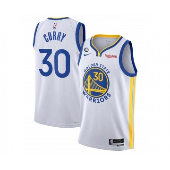 Men's Golden State Warriors 30 Stephen Curry White With No.6 Patch Stitched Jersey