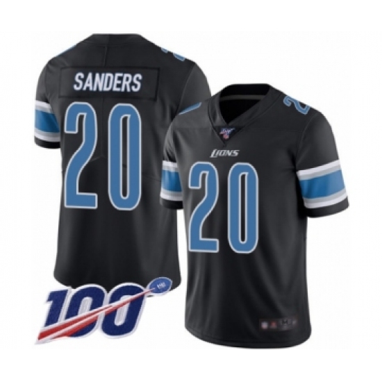 Men's Detroit Lions 20 Barry Sanders Limited Black Rush Vapor Untouchable 100th Season Football Jersey