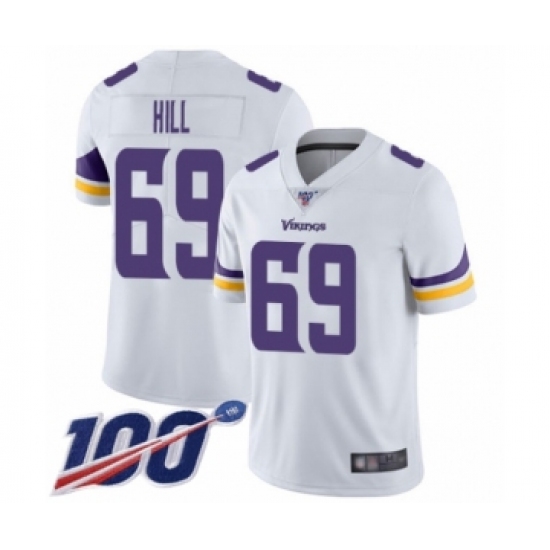 Men's Minnesota Vikings 69 Rashod Hill White Vapor Untouchable Limited Player 100th Season Football Jersey