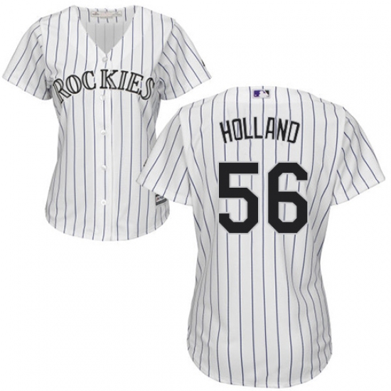 Women's Majestic Colorado Rockies 56 Greg Holland Replica White Home Cool Base MLB Jersey