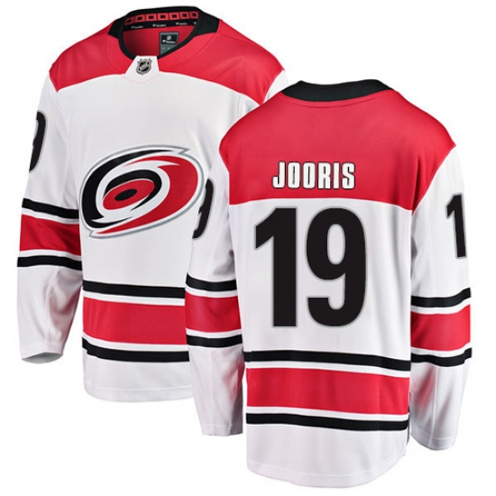 Youth Carolina Hurricanes 19 Josh Jooris Fanatics Branded White Away Breakaway NHL Jersey