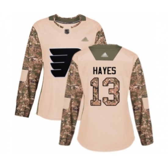 Women's Philadelphia Flyers 13 Kevin Hayes Authentic Camo Veterans Day Practice Hockey Jersey