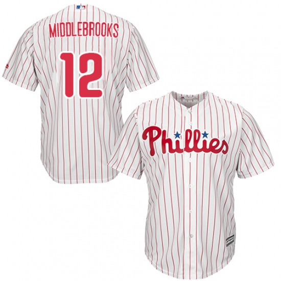 Men's Majestic Philadelphia Phillies 12 Will Middlebrooks Replica White/Red Strip Home Cool Base MLB Jersey