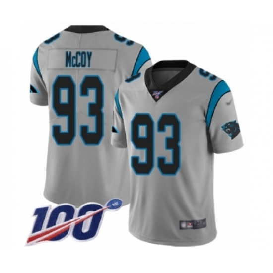 Men's Carolina Panthers 93 Gerald McCoy Silver Inverted Legend Limited 100th Season Football Jersey