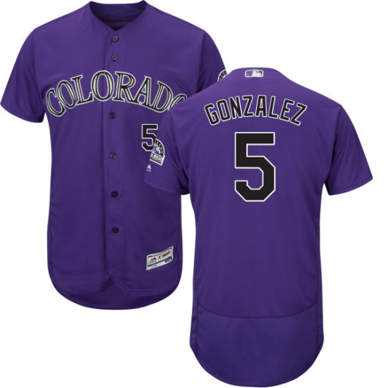 Men's Majestic Colorado Rockies 5 Carlos Gonzalez Purple Alternate Flex Base Authentic Collection MLB Jersey