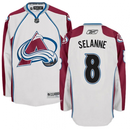 Men's Reebok Colorado Avalanche 8 Teemu Selanne Authentic White Away NHL Jersey