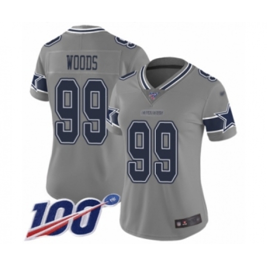 Women's Dallas Cowboys 99 Antwaun Woods Limited Gray Inverted Legend 100th Season Football Jersey