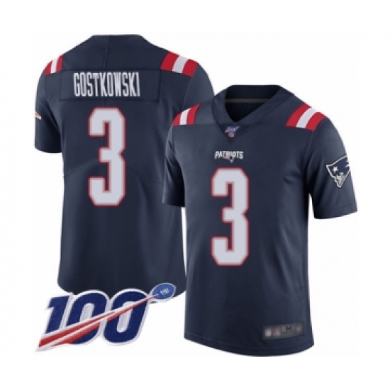 Men's New England Patriots 3 Stephen Gostkowski Limited Navy Blue Rush Vapor Untouchable 100th Season Football Jersey