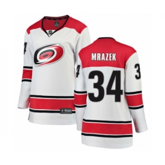 Women's Carolina Hurricanes 34 Petr Mrazek Authentic White Away Fanatics Branded Breakaway NHL Jersey