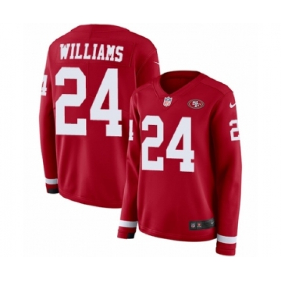 Women's Nike San Francisco 49ers 24 K'Waun Williams Limited Red Therma Long Sleeve NFL Jersey
