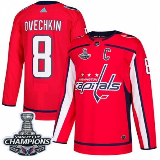 Men's Adidas Washington Capitals 8 Alex Ovechkin Authentic Red Home 2018 Stanley Cup Final Champions NHL Jersey