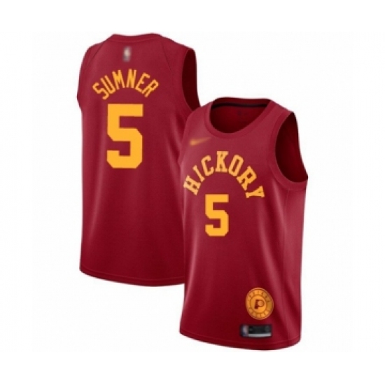 Men's Indiana Pacers 5 Edmond Sumner Authentic Red Hardwood Classics Basketball Jersey