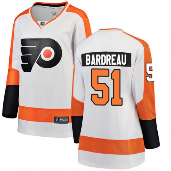 Women's Philadelphia Flyers 51 Cole Bardreau Fanatics Branded White Away Breakaway NHL Jersey